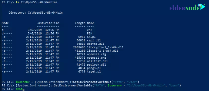 OpenSSL-on-win64-eldernode directory openssl windows 2019