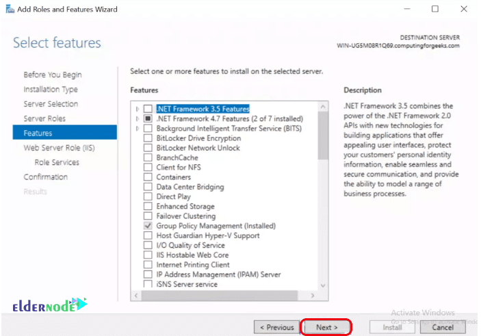 select-features-iis-server how to select optional features