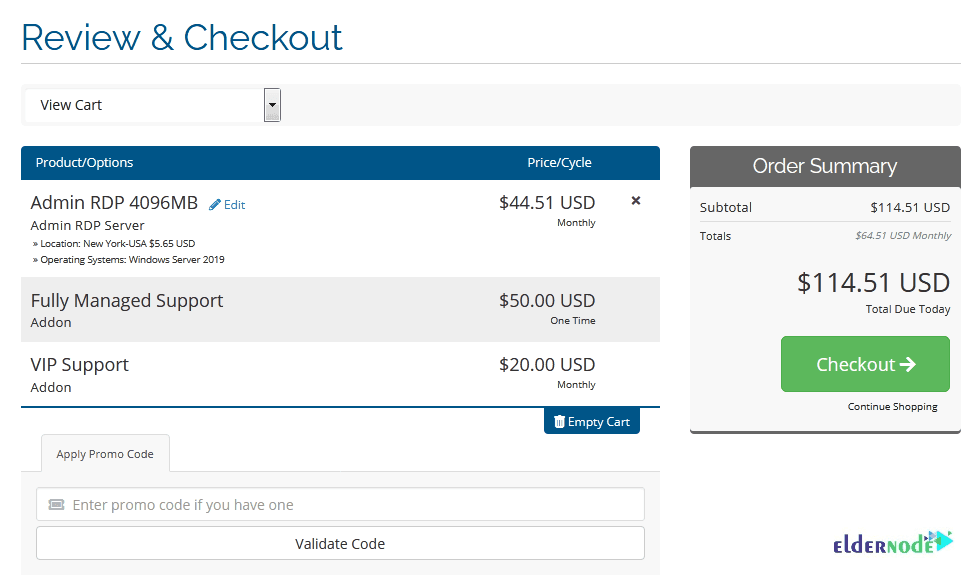 review checkout invoice eldernode