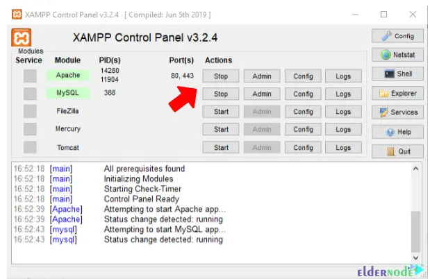 XAMPP-control-panel-eldernode XAMPP control panel