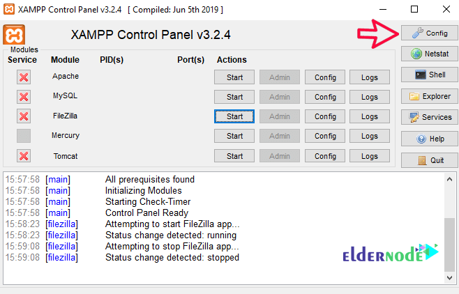 start-configuration-control-panel-eldernode Starting the FileZilla service in XAMPP