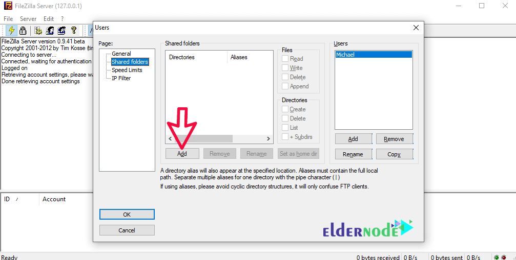 users-filezilla-server-eldernode User settings in FileZilla Server