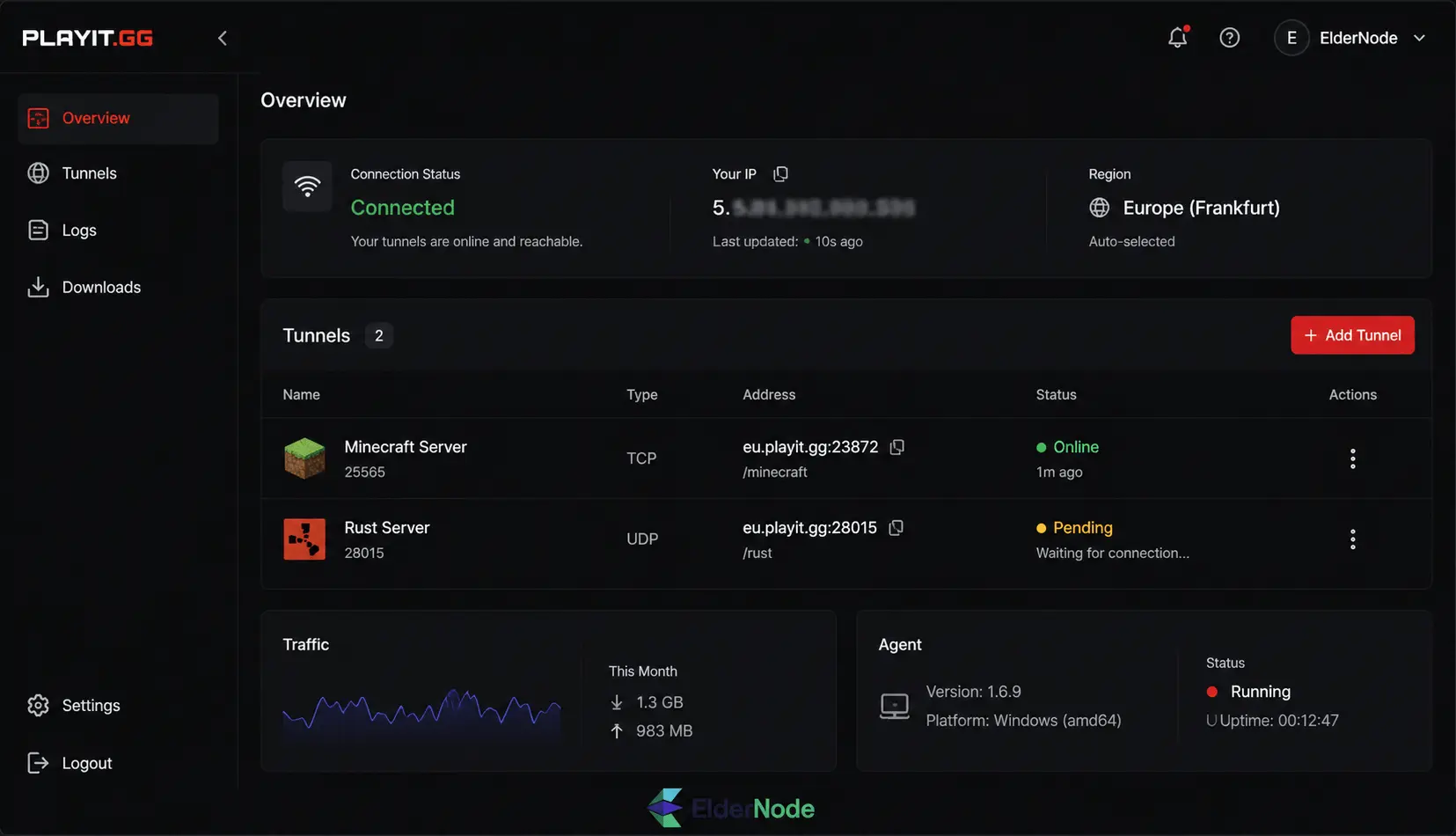 Playit dashboard interface overview