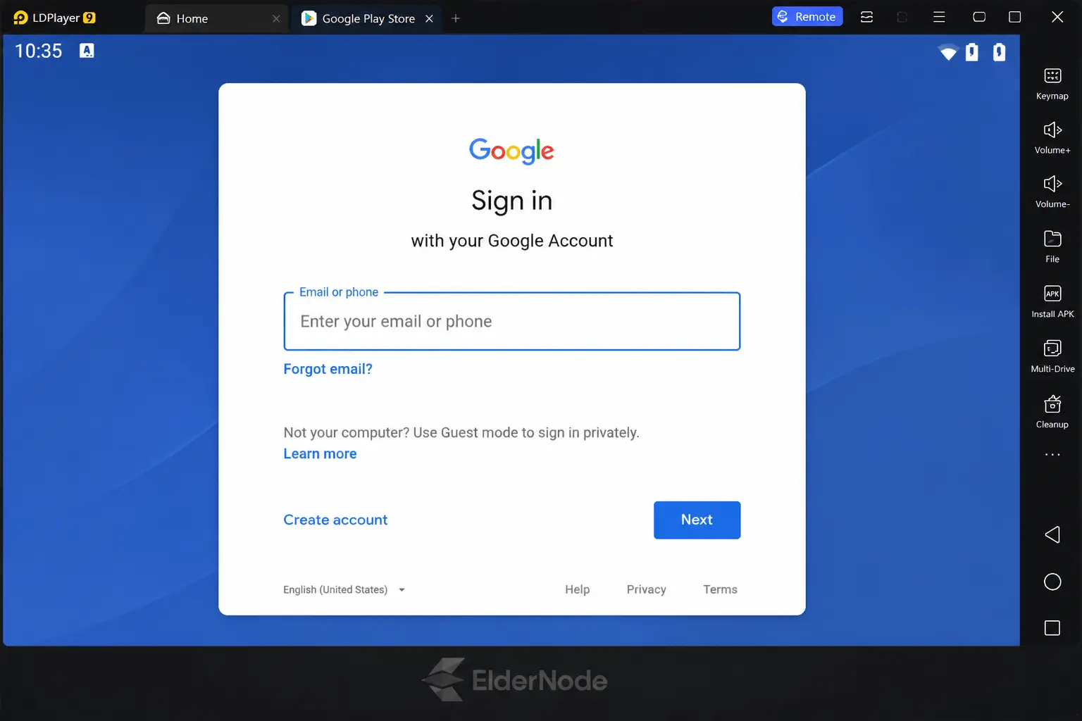 Google sign-in on LDPlayer emulator