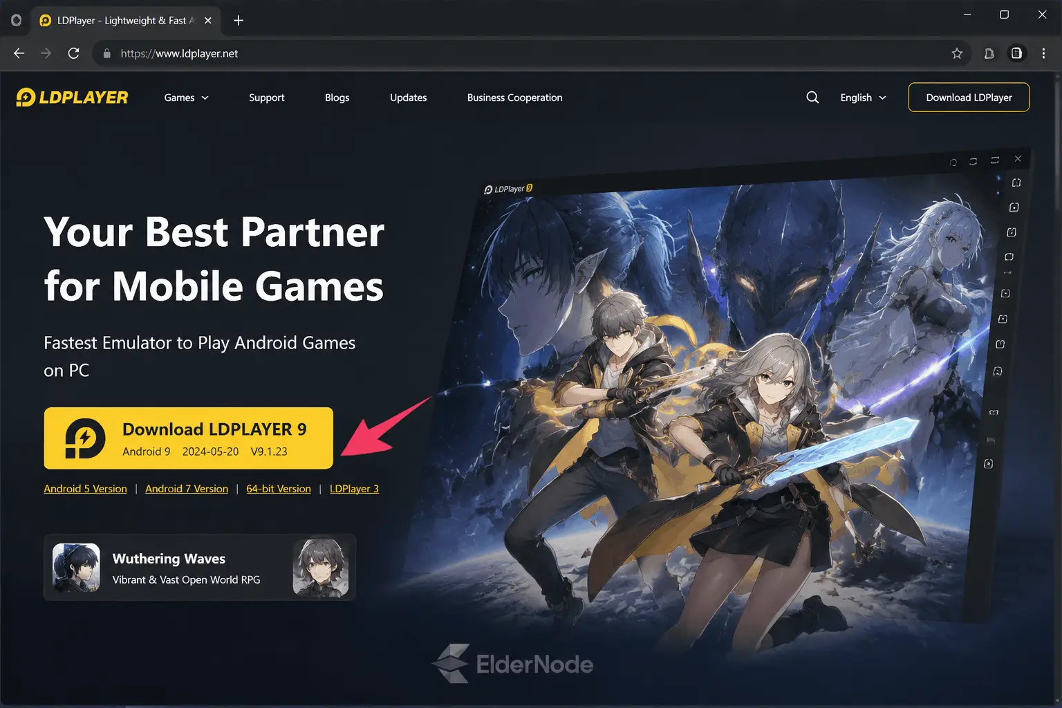 LDPlayer download page with game art