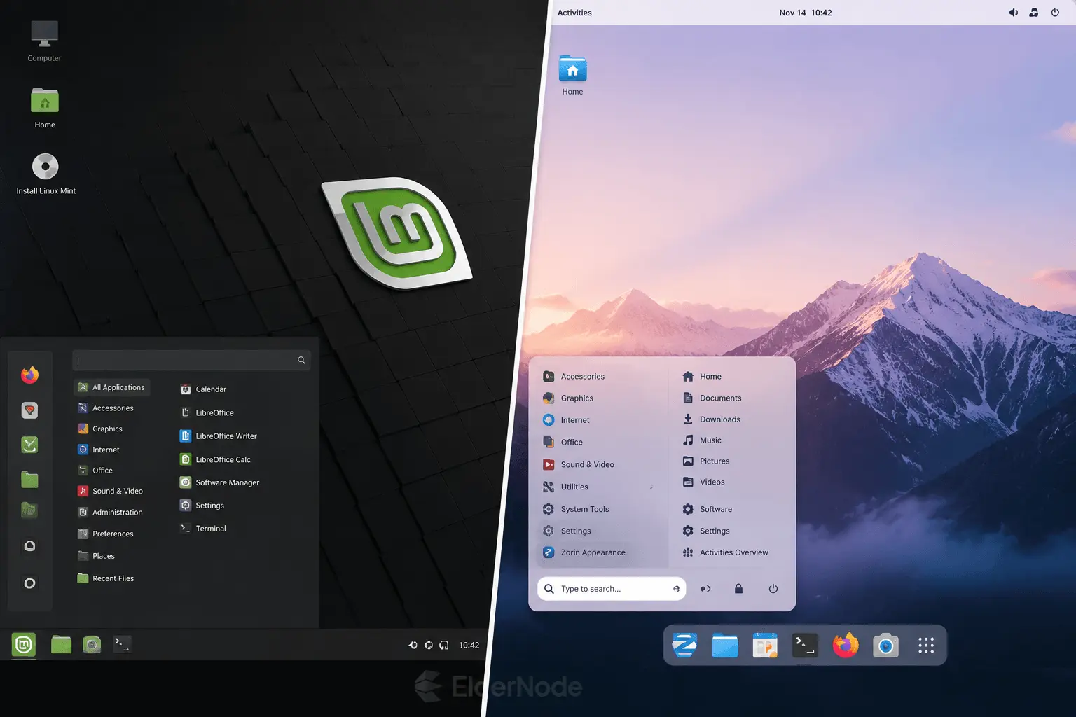 Linux Mint Cinnamon desktop vs Zorin OS macOS style desktop comparison