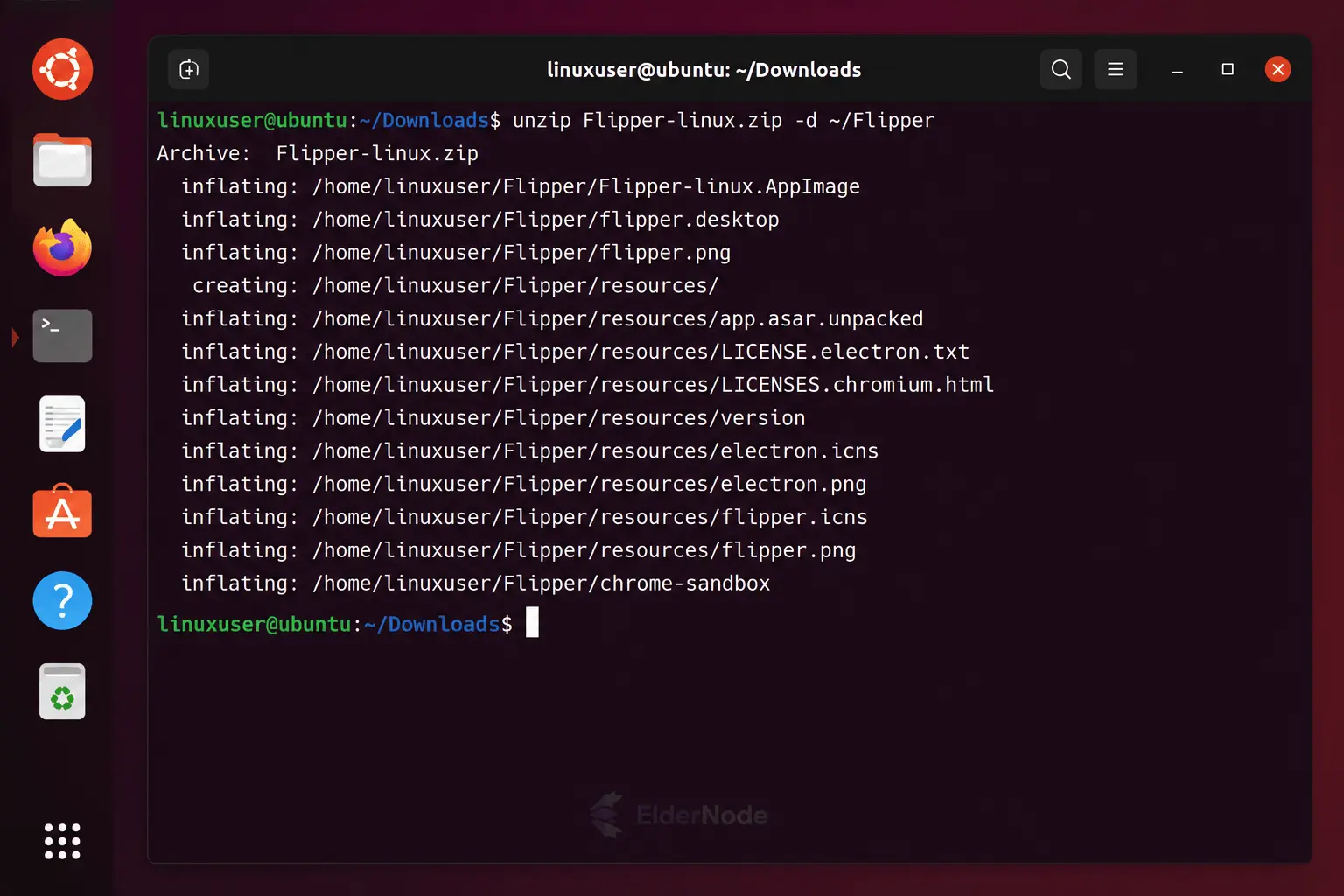 unzip Flipper linux zip