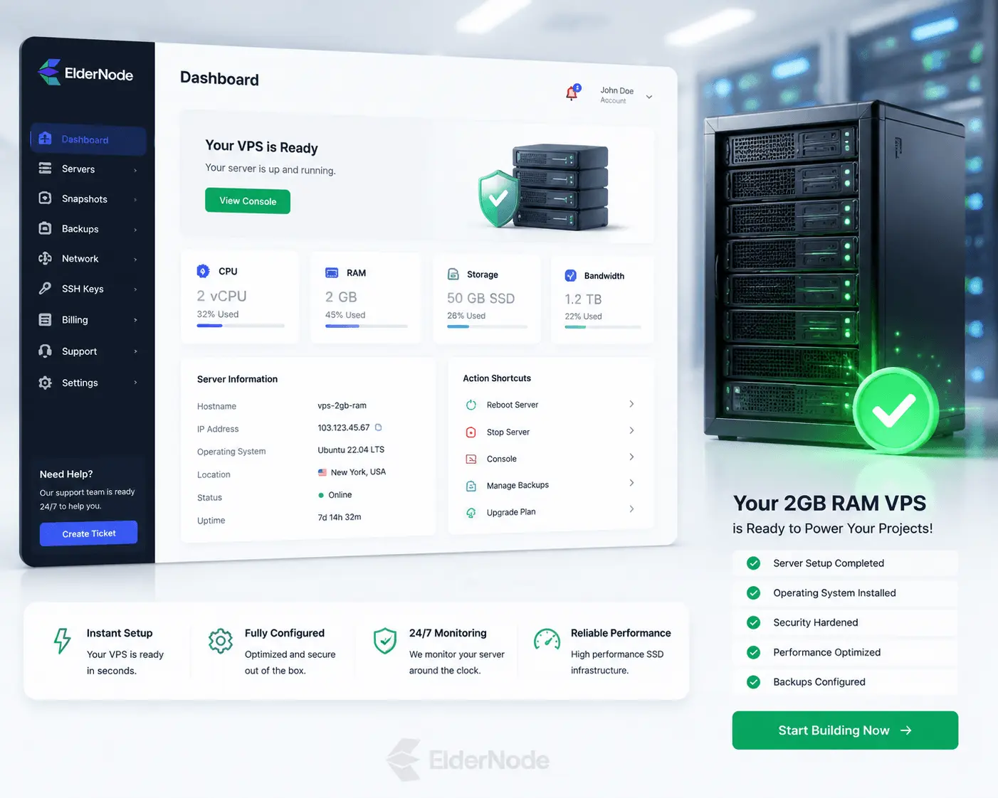 Server management dashboard with VPS insights