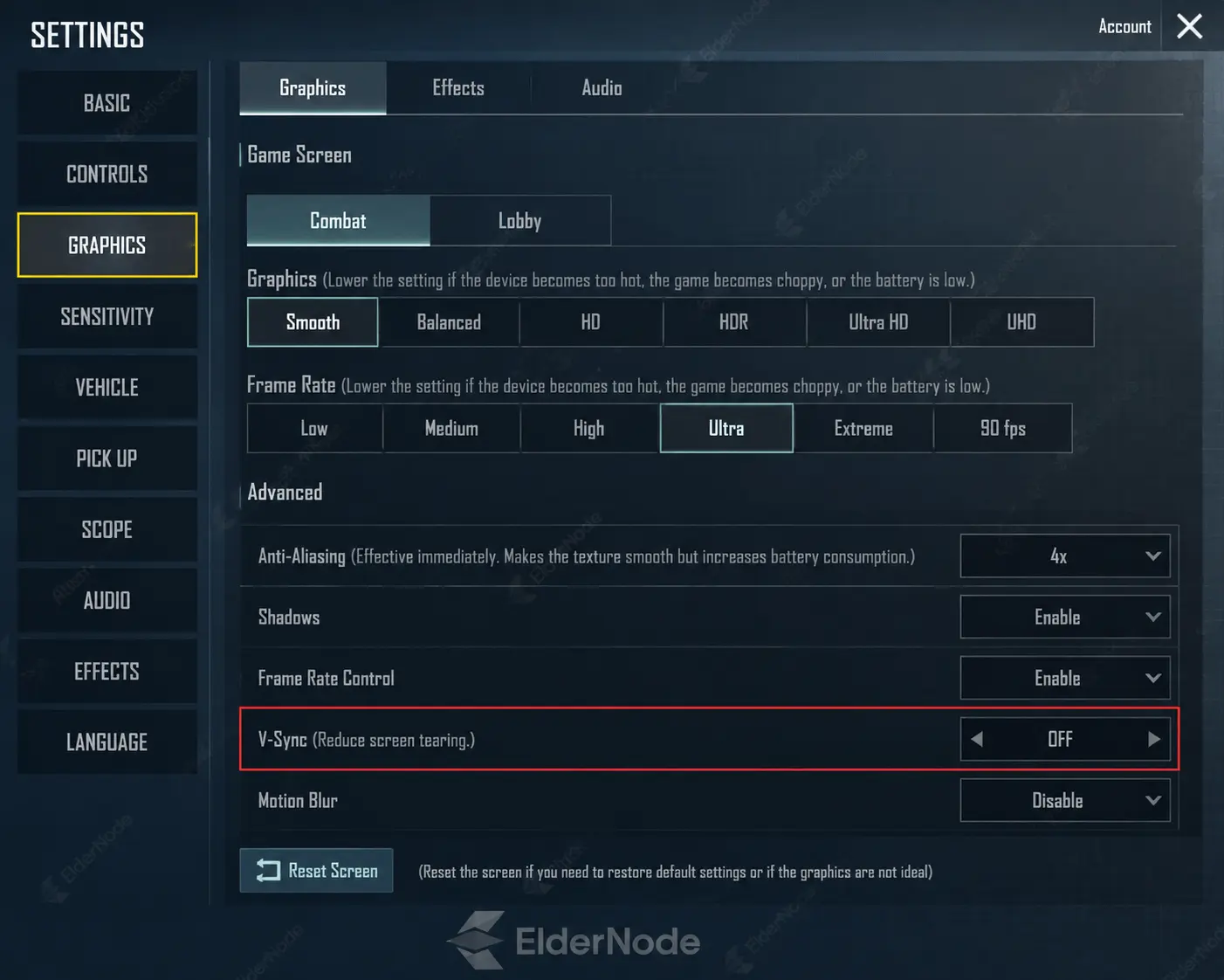Game settings interface