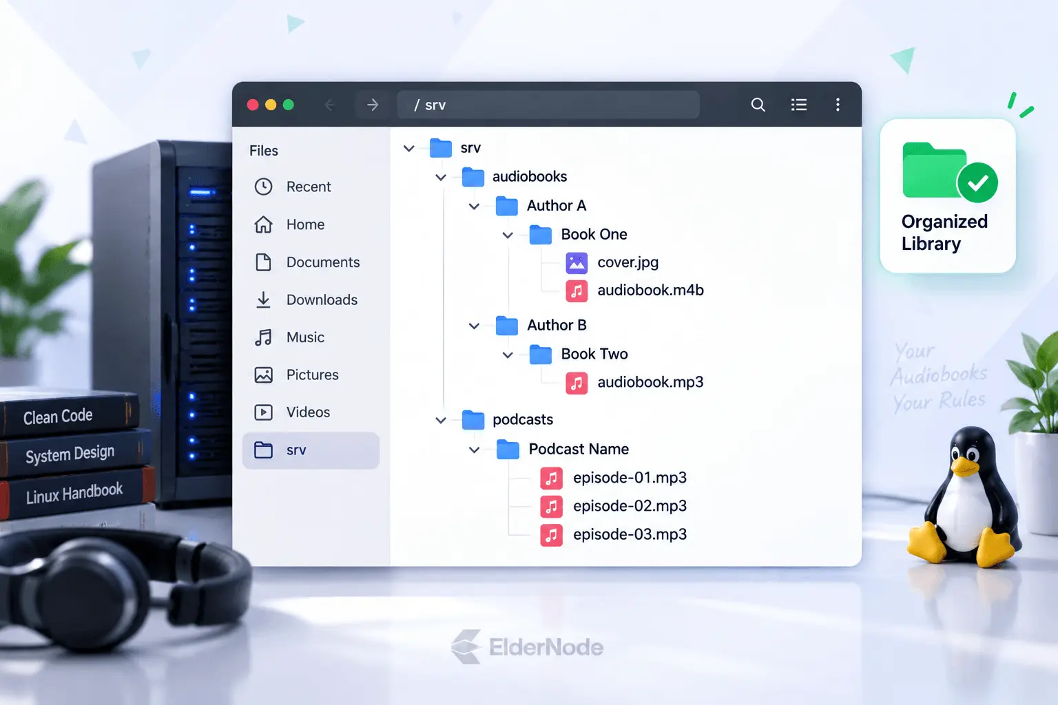Recommended Audiobookshelf folder structure for audiobooks and podcasts on Ubuntu